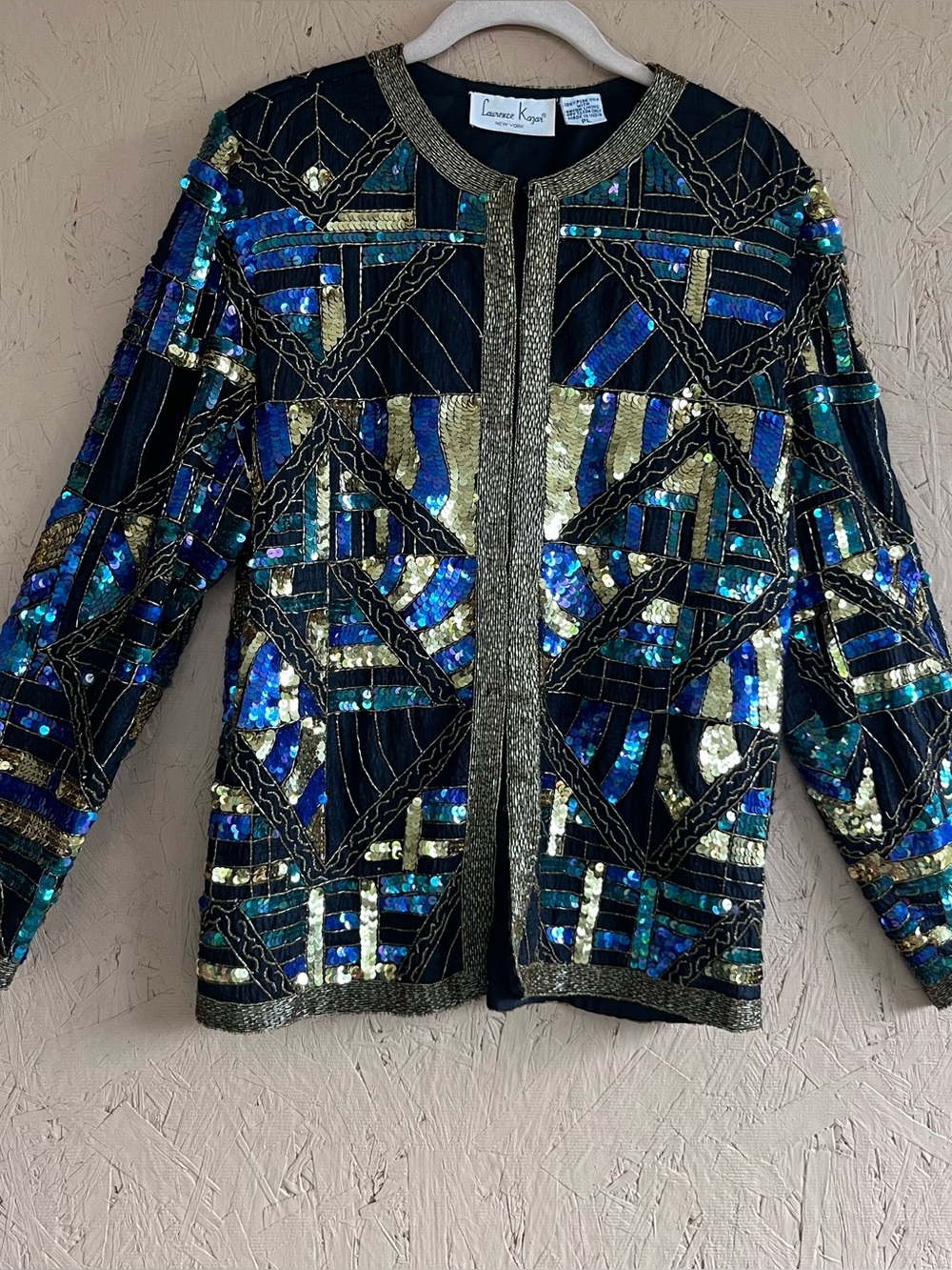 Laurence Kazar Black Jacket with Blue and Gold Sequins Sz PL